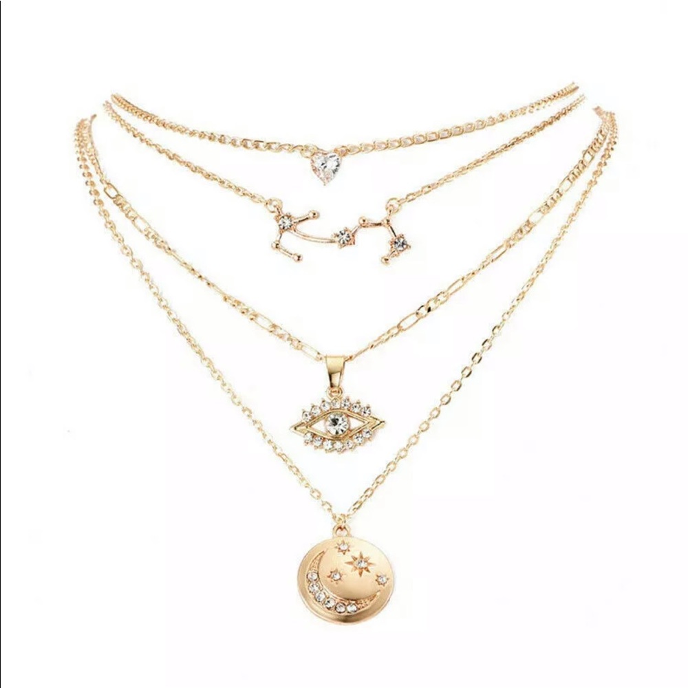 ✨Crescent Moon & Evil Eye 4 Layer Necklace ✨